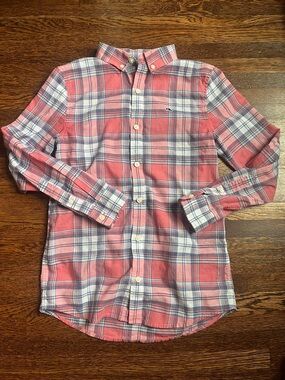 Vineyard Vines Pink, Blue and White Plaid Button-Down Shirt